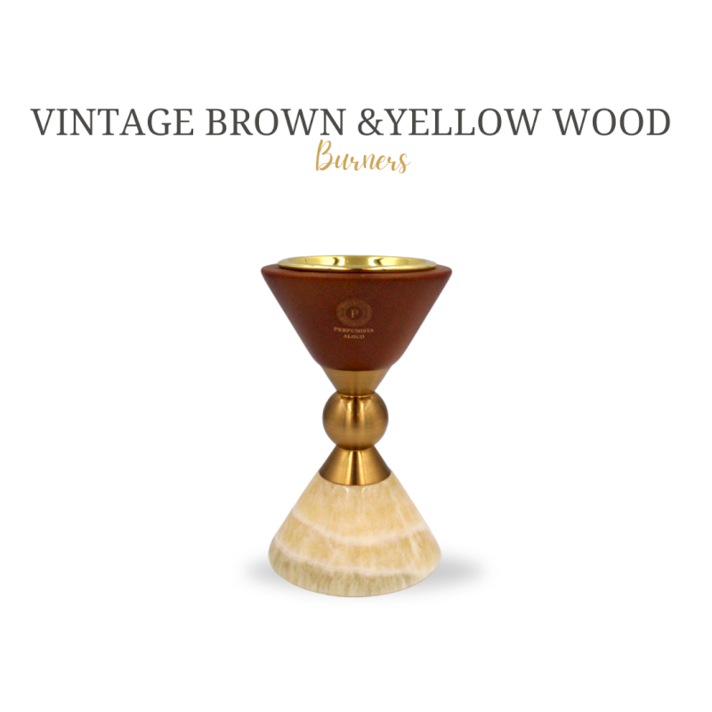 Vintage brown & yellow wood & jade burner